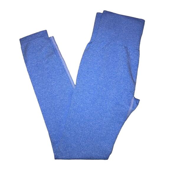 2 Piece Seamless Blue High Waist Leggings One Shoulder Sports Bra Outfit - Picture 4 of 5